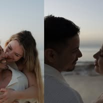 Pareja en la playa al atardecer
