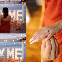 Pedida de mano con letras gigantes y luces