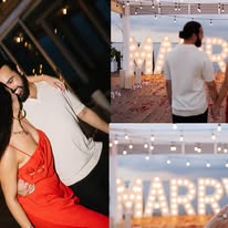 Pareja celebrando su compromiso