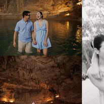 Pareja al atardecer frente al mar en la Riviera Maya